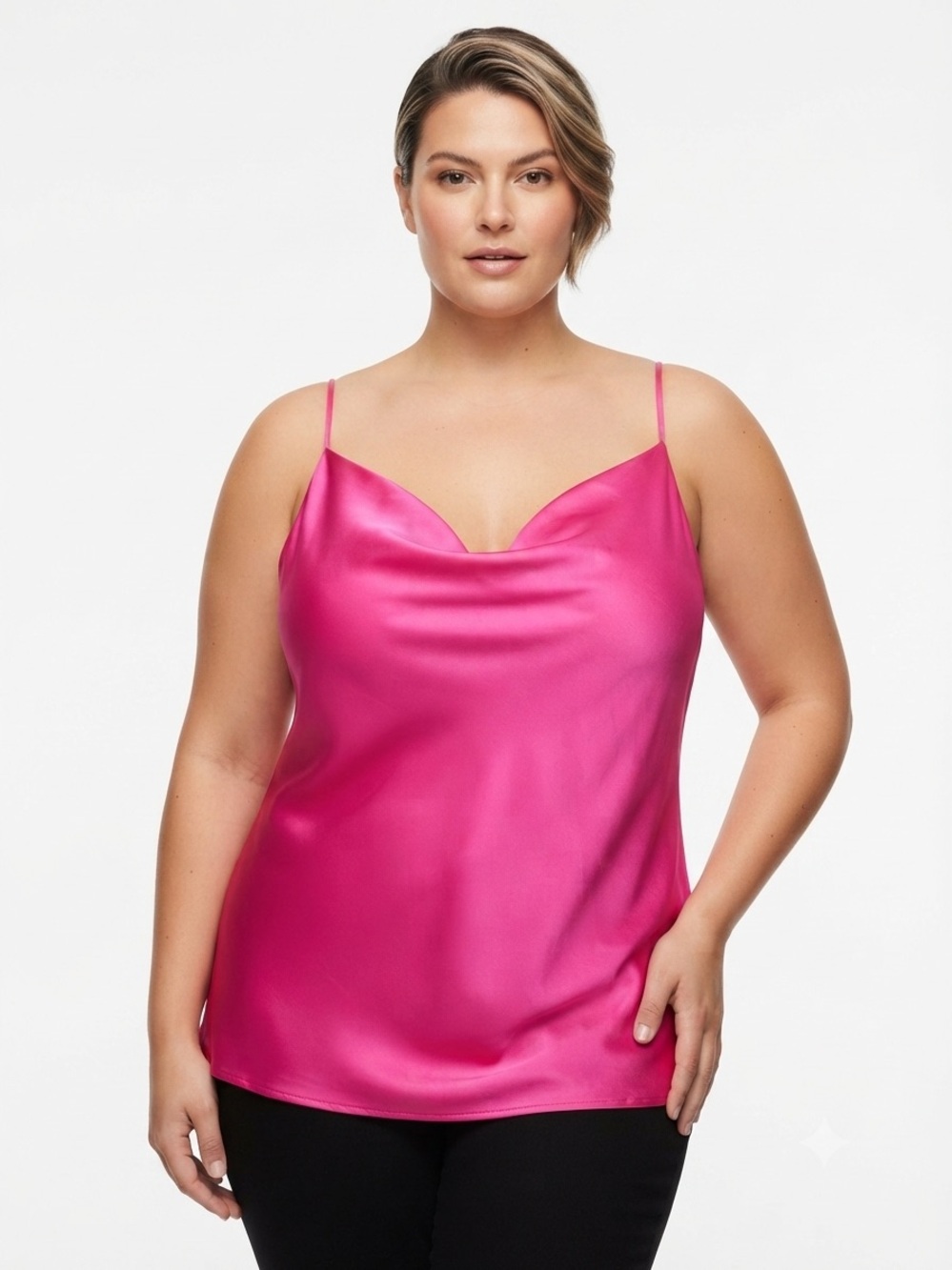 The Drop Christy Cowl-Neck Cami Silky Top  Hot Pink Size 2X